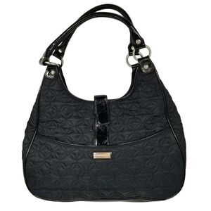 Vera Bradley Pocketbook Hobo Purse Black Quilted Patent Leather Trim